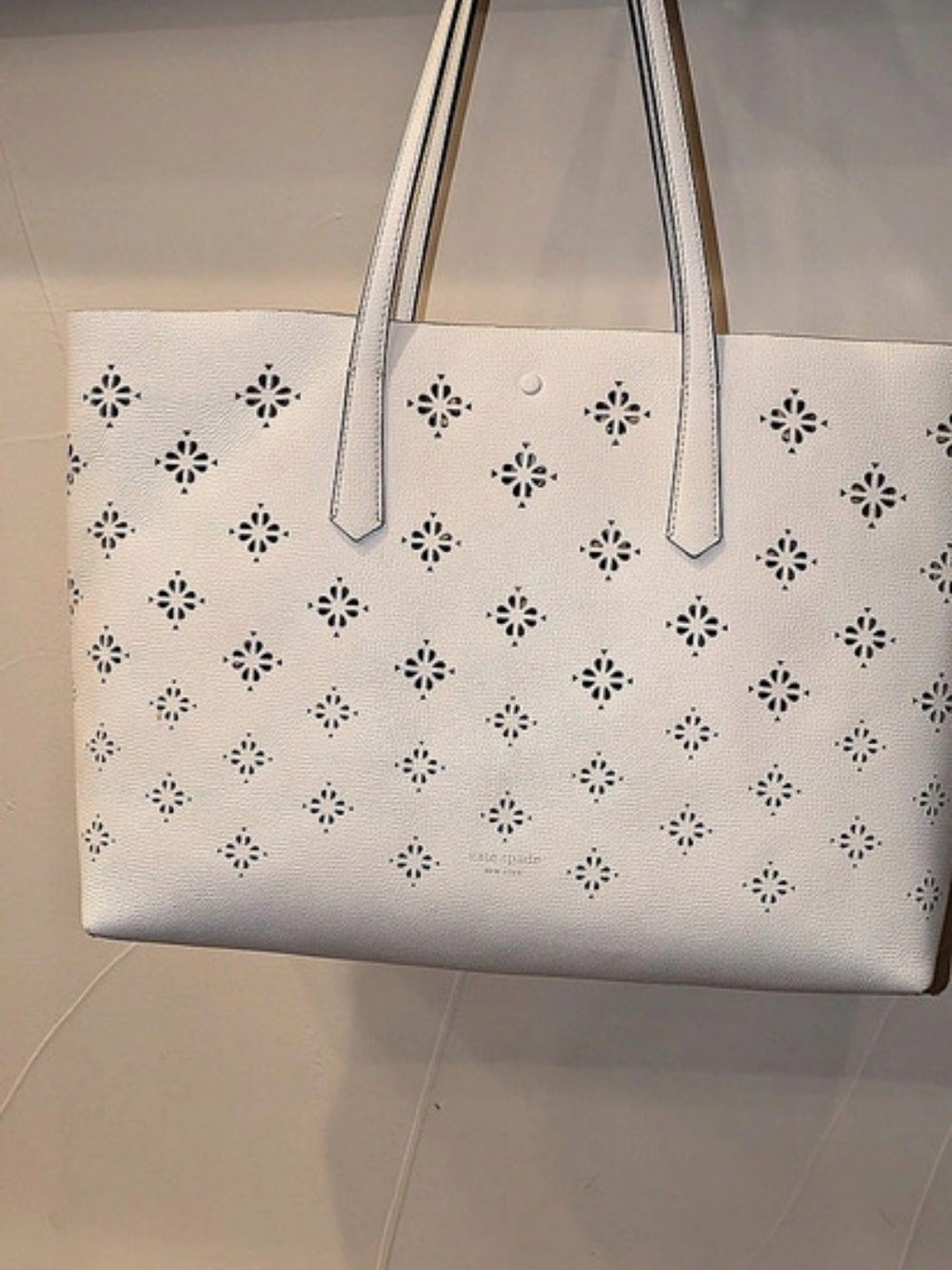 Kate Spade Do It All Spade Flower Perforated Large Tote White